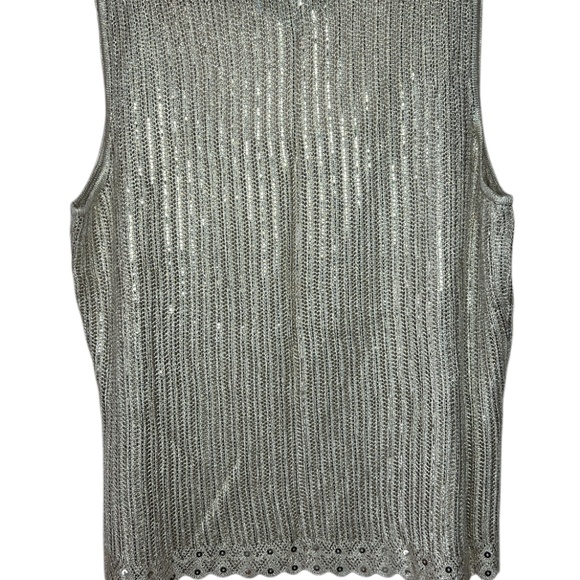 Vintage Early 2000s St. John Evening By Marie Gray Sheer Gold Sparkly Knit Top M - Picture 2 of 7